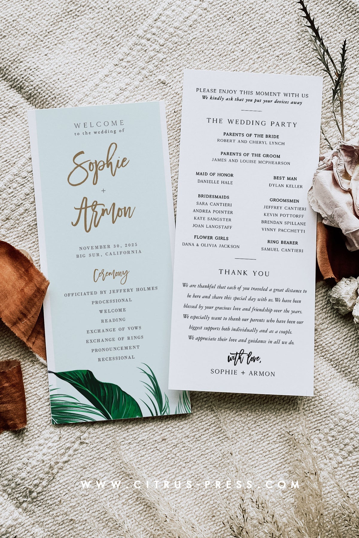 Wedding Program | Tropical Beach | Pdf Diy Editable Template