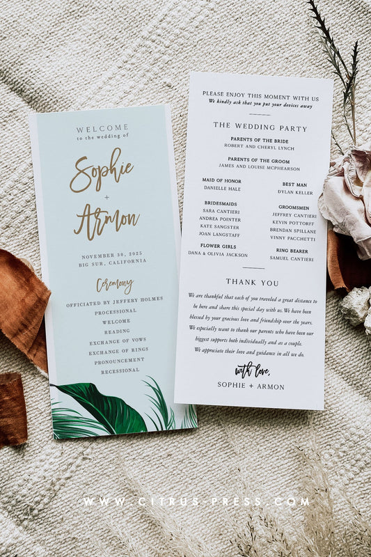 Wedding Program | Tropical Beach | Pdf Diy Editable Template