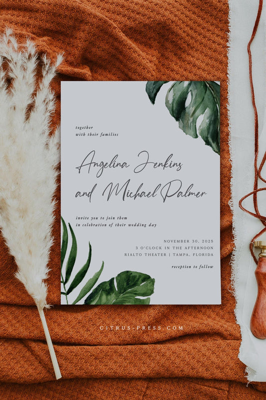 Tropical Greenery Wedding Invitation | Printable Template