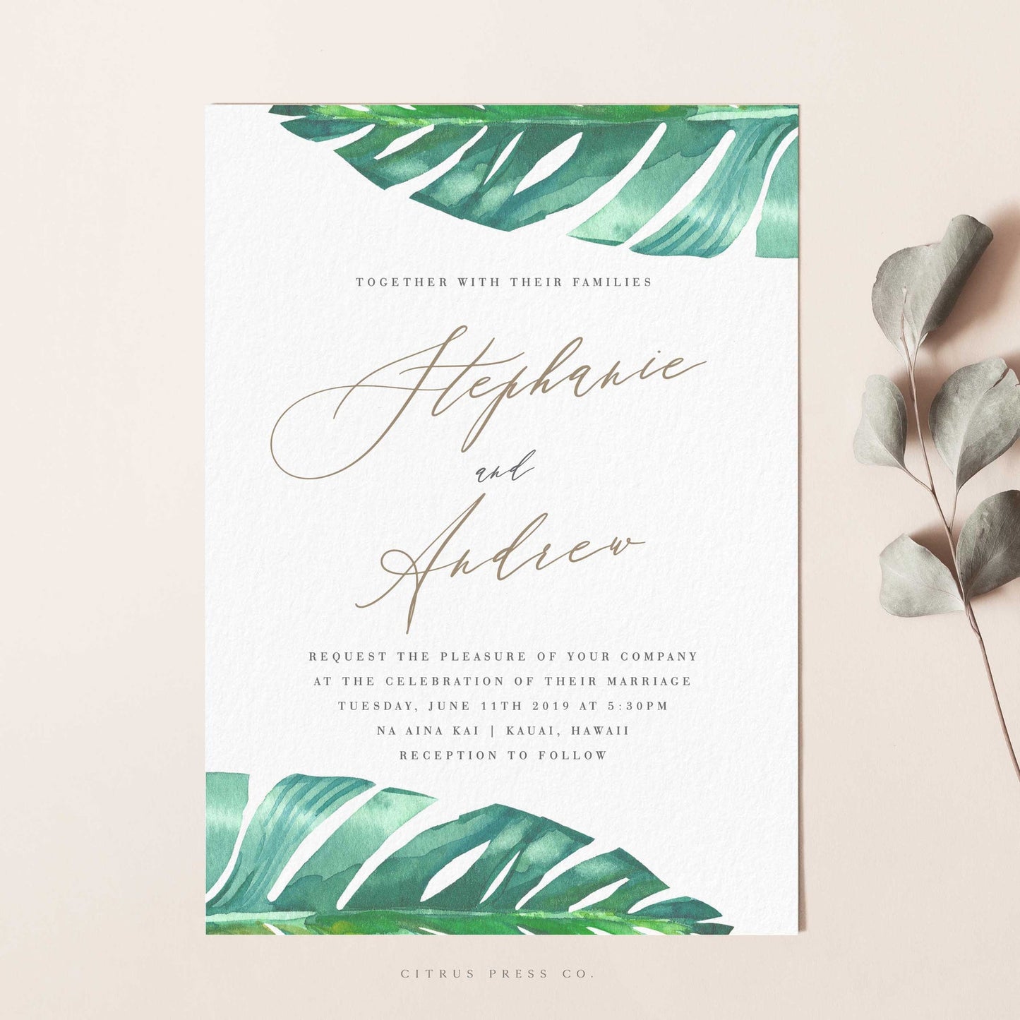 Palm Leaf Tropical Wedding Invitation | Jaraux