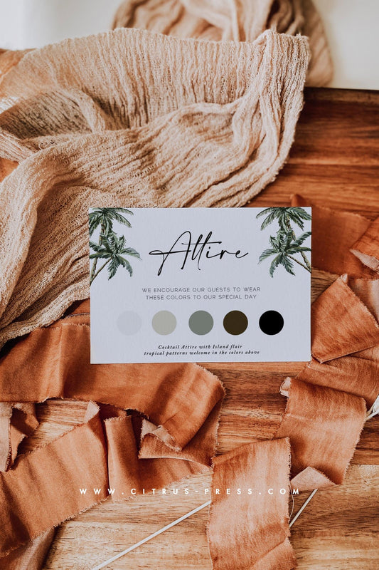 Tropical Palm Tree Attire Card | Printable Template