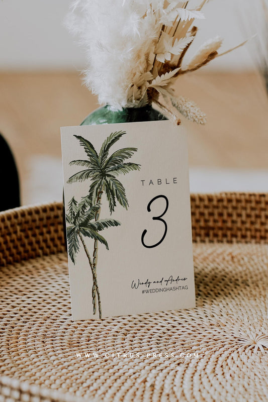 Tropical Palm Tree Reception Table Numbers | Printable Template