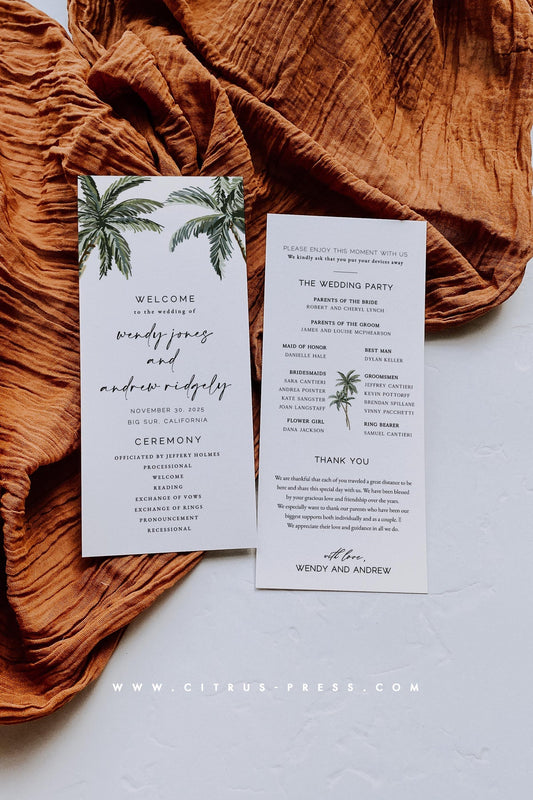 Tropical Palm Tree Ceremony Program | Printable Template