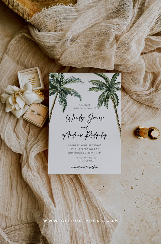 Tropical Palm Tree Wedding Invitation | Printable Template