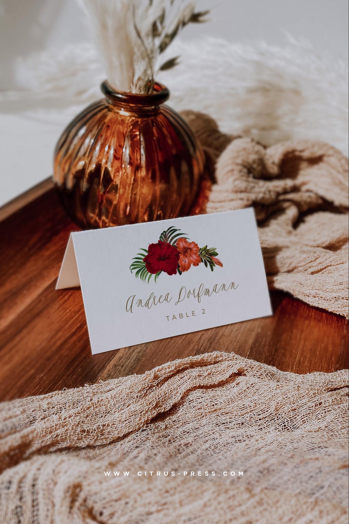 Tropical Flower Reception Place Card | Printable Template