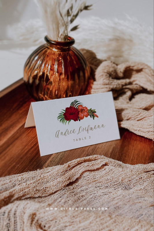 Tropical Flower Reception Place Card | Printable Template