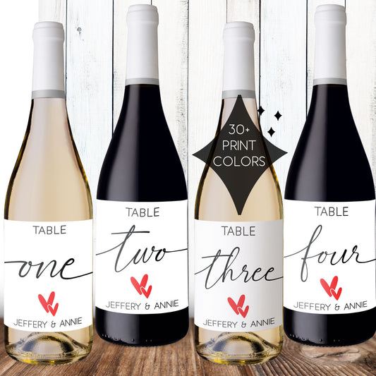 True Love Table Number Wine Labels