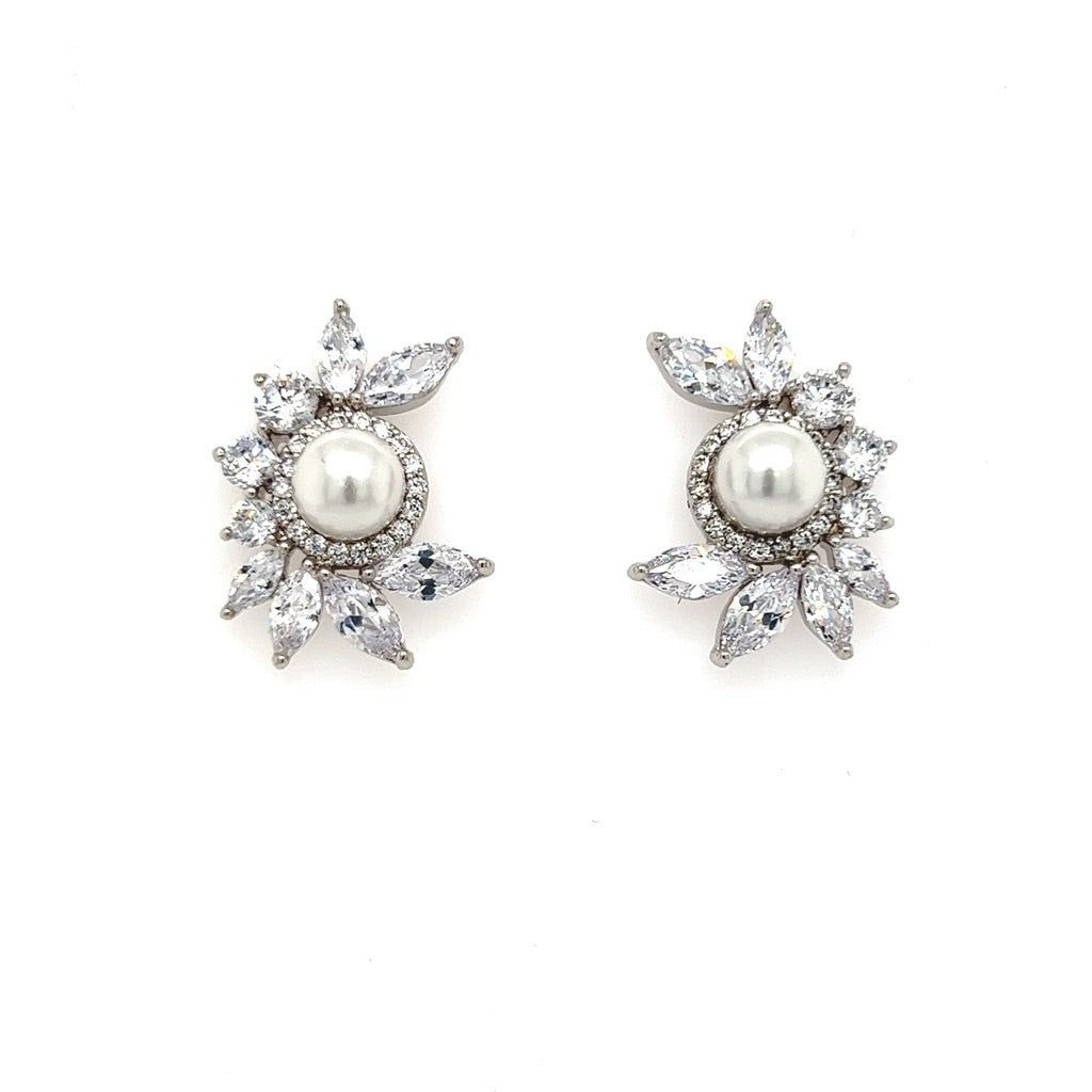 Half Moon Cz Bridal Stud Earrings Style No. E193