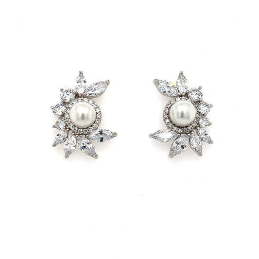 Half Moon Cz Bridal Stud Earrings Style No. E193