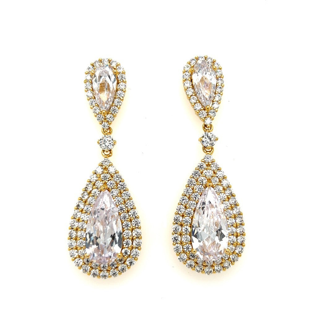 Glamorous Gold Cz Dangle Wedding Earrings Style No. E189