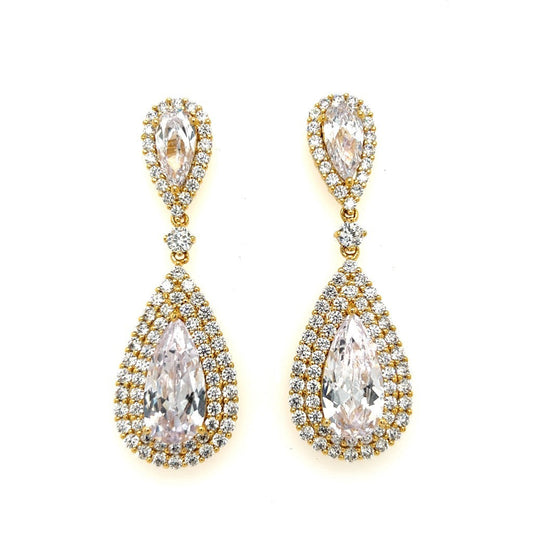 Glamorous Gold Cz Dangle Wedding Earrings Style No. E189