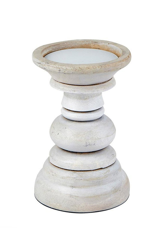 Gray Washed Wood Candle Holder