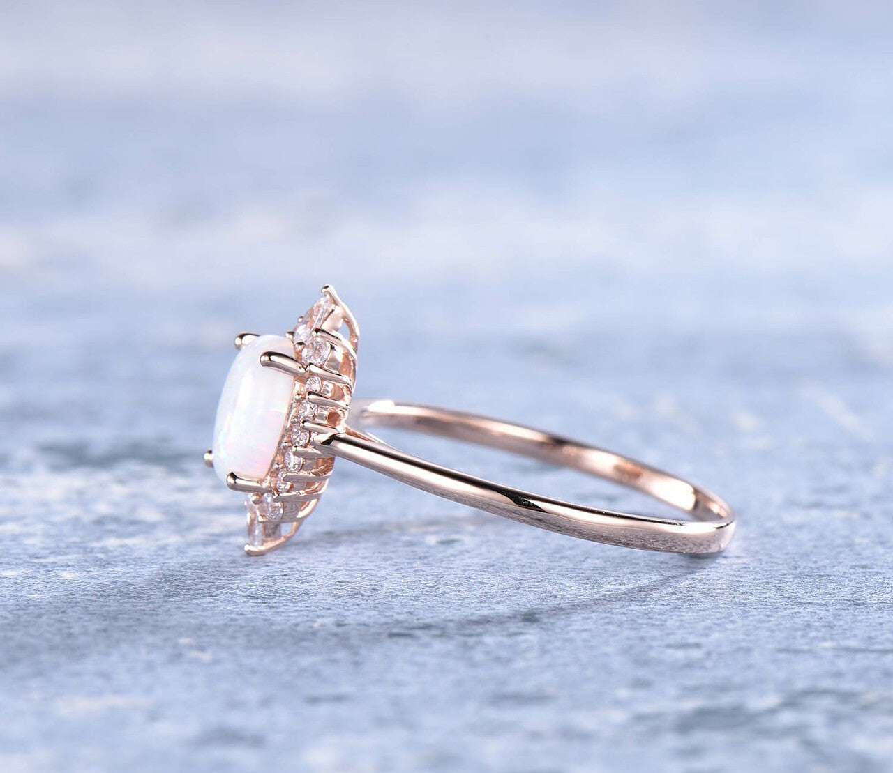 14K/18K Oval Cut Vintage Opal Engagement Ring Rose Gold