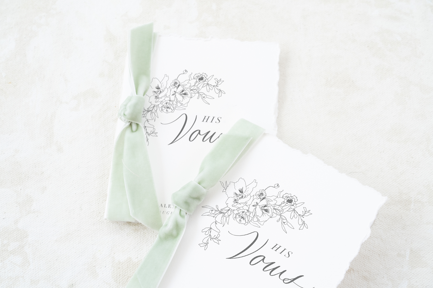 Garden Handmade Vow Books with Velvet Ribbon