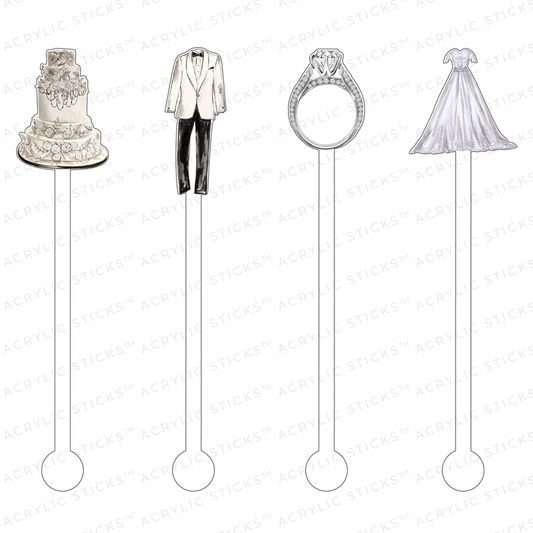 Black & White Wedding Acrylic Stir Sticks Combo