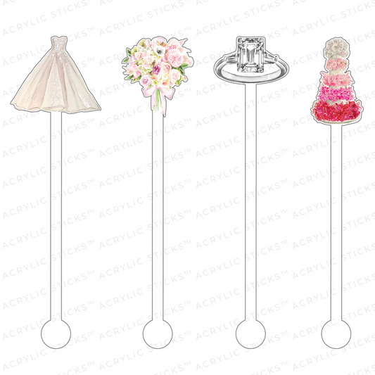 Pretty In Pink Wedding Day Acrylic Stir Sticks Combo