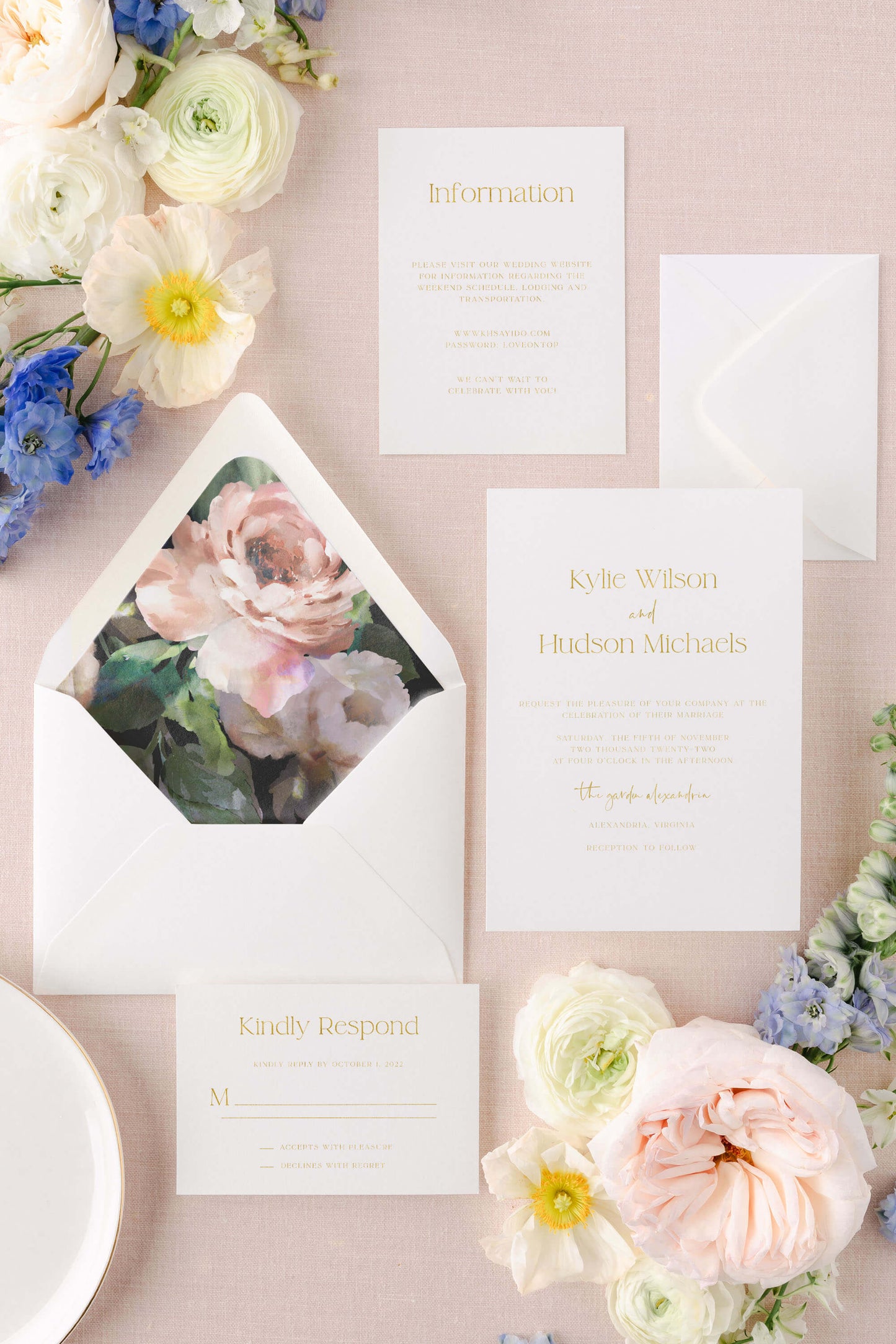 White And Gold Wedding Invitations | The Kylie