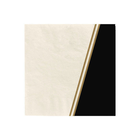 Ivory, Black and Gold Geometric Dinner Napkins, Set of 16