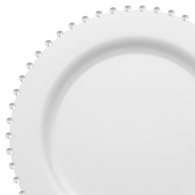 White with Silver Pearl String Round Disposable Plastic Dinner Plates (10€�)