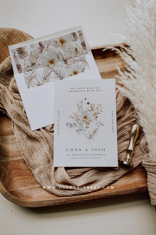 Neutral Wildflower Save The Date | Printable Template