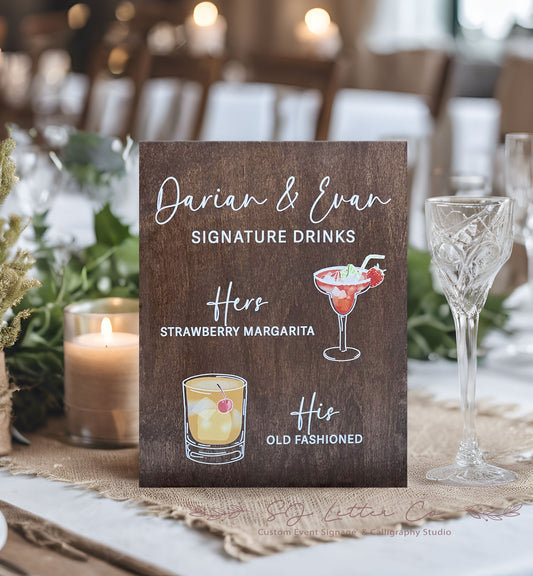 Wood Wedding Drinks Sign | Il...