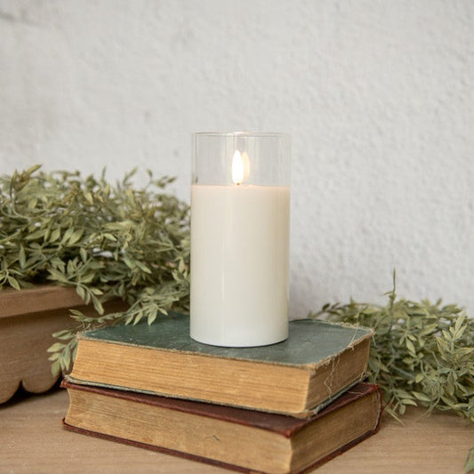 5" Glass Timer Candle - White