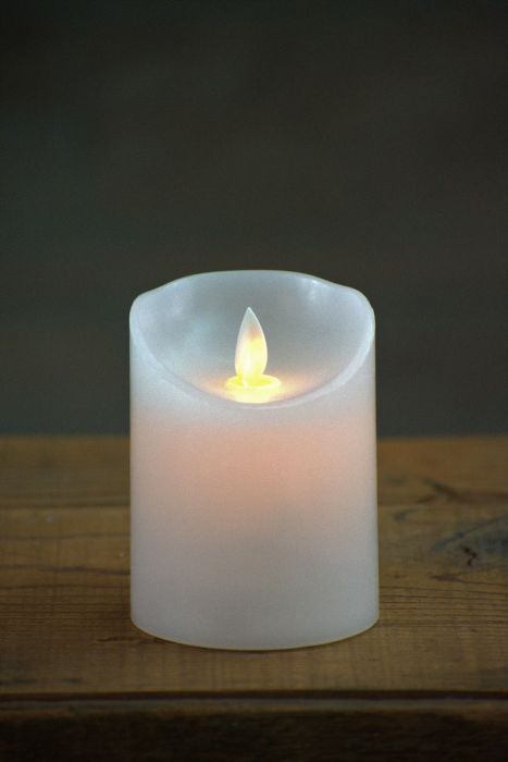 4" White Timer Moving Flame Candle