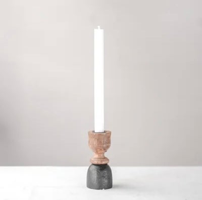 5" Black/Wood Taper Candle Holder