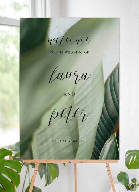 Tropical Leaves Wedding Sign by Inggrid H.