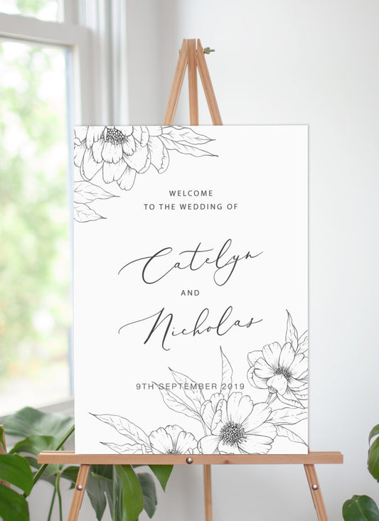 Graphite Blooms Wedding Sign by Nicole C.