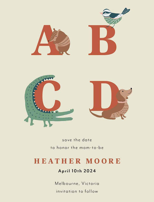 Alphabet Animals Save The Date Cards by Putri N.