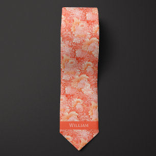 Abstract Peach Floral Neck Tie