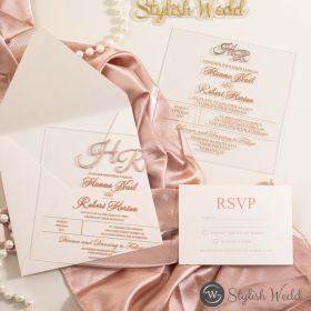 Acrylic Wedding Invitation With 3D Rose Gold Acrylic Name Tag Swal146T