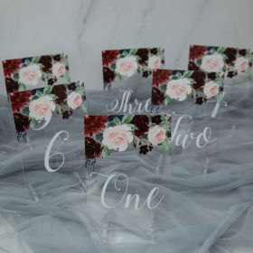 Acrylic Wedding Table Numbers amazing Burgundy and Ivory Floral CT005