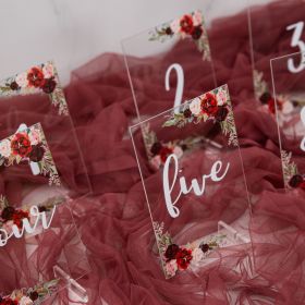 Acrylic Wedding Table Numbers Burgundy and Blush Floral CT001