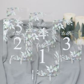 Acrylic Wedding Table Numbers Chic green Leaves CT014