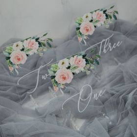 Acrylic Wedding Table Numbers Elegant Greenery Pink Rosa Deco CT009