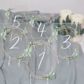 Acrylic Wedding Table Numbers Geometric Greenery leaves CT013
