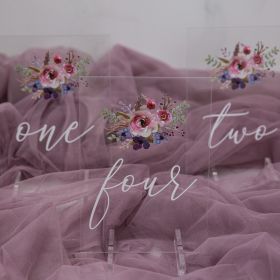 Acrylic Wedding Table Numbers purple and pink Floral CT003