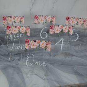 Acrylic Wedding Table Numbers Spring Blush PInk Floral CT002