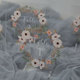 Acrylic Wedding Table Numbers Blush and White romantic Flower Wreath CT004