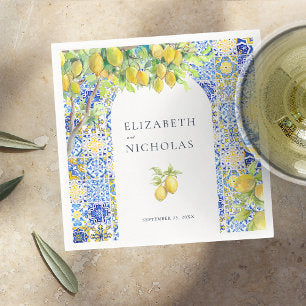 Amalfi Coast Mediterranean Lemon Tiles Napkins