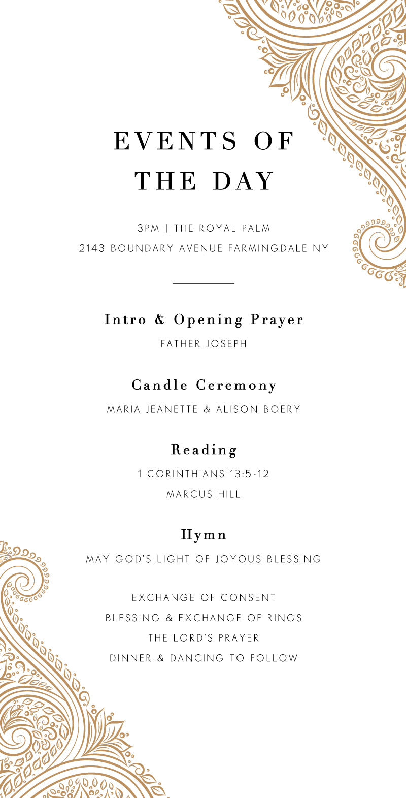 Amla Wedding Program by Stella M.