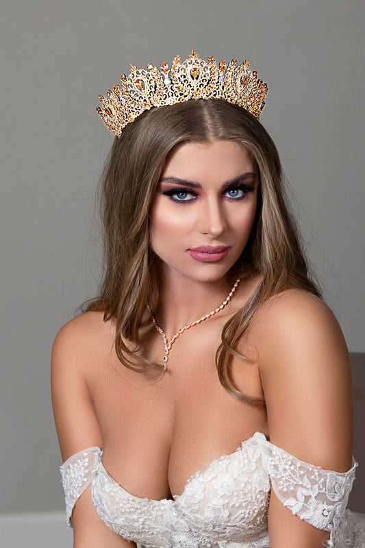 Angelika Gold With Gold Crystals Bridal Crown With Swarovski Crystals