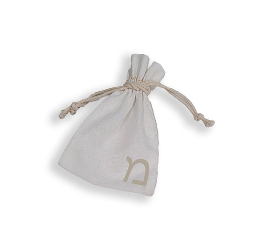 White Cotton Aufruf Bag With Beige Drawstring, Optional Personalization