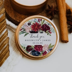 Autumn Garden Burgundy Thank You Favor Sticker