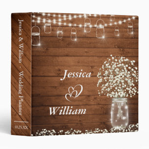 Baby's Breath Mason Jar Wood Rustic Wedding Binder