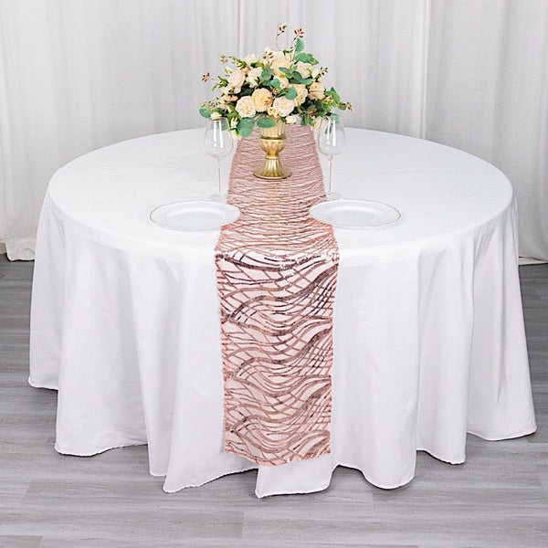 12x108 in Mesh with Wavy Embroidered Sequins Table Runner