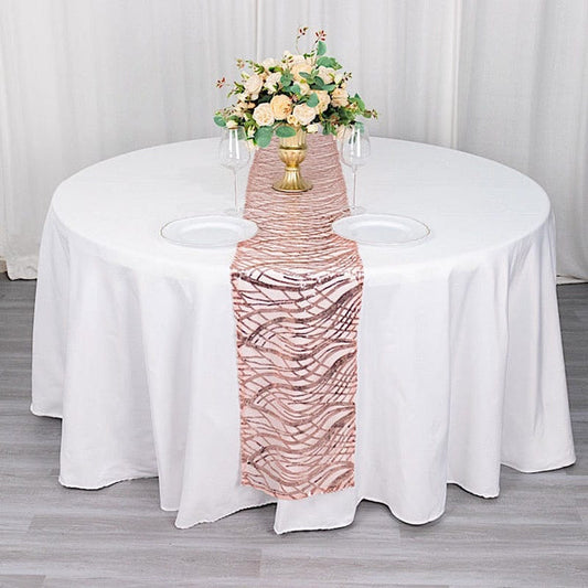 12x108 in Mesh with Wavy Embroidered Sequins Table Runner