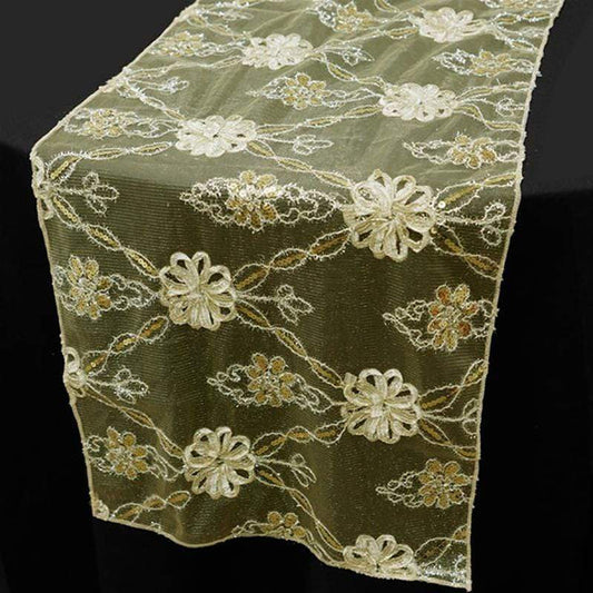 Sequined Flowers on Lace Table Runner